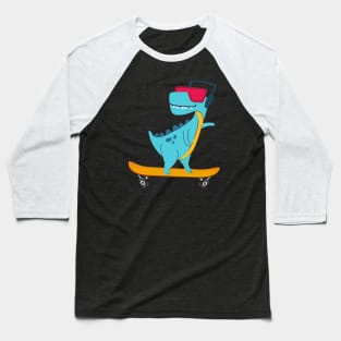 Skater Dino T-Rex Children Gift Baseball T-Shirt